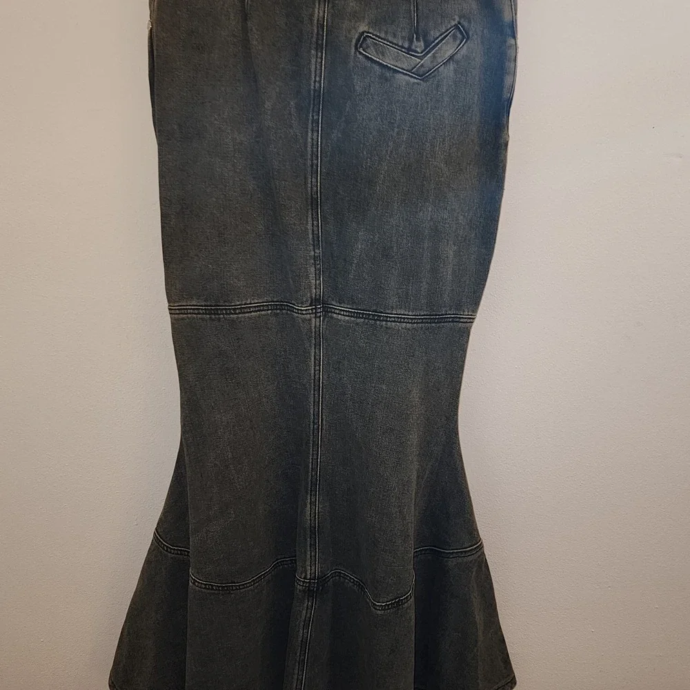House of Sunny Tulip Mermaid Denim Maxi Skirt Size 6 Acid Wash Boho Skirt NWT